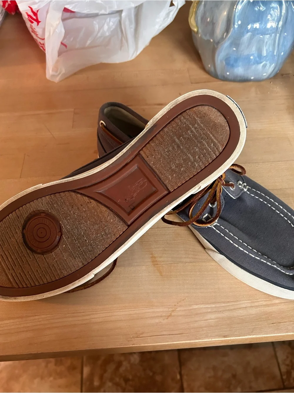 Polo by Ralph Lauren Gray Canvas Boat Shoes with Brown Laces